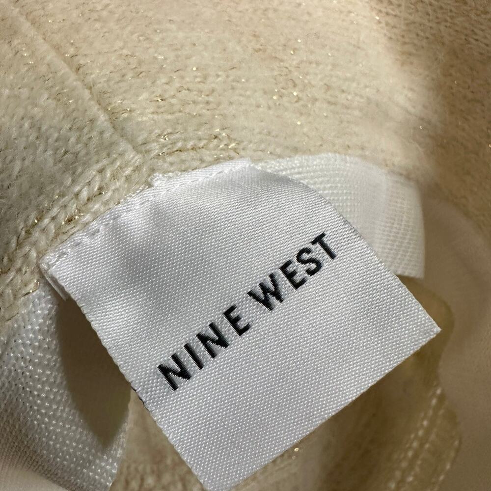 Nine West Rabbit Wool Blend Braided Knit Hat White Cream Gold Accents Winter - Picture 5 of 7